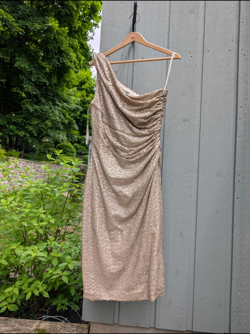Lauren Ralph Lauren One-Shoulder Sequin Cocktail Dress in Champagne Gold